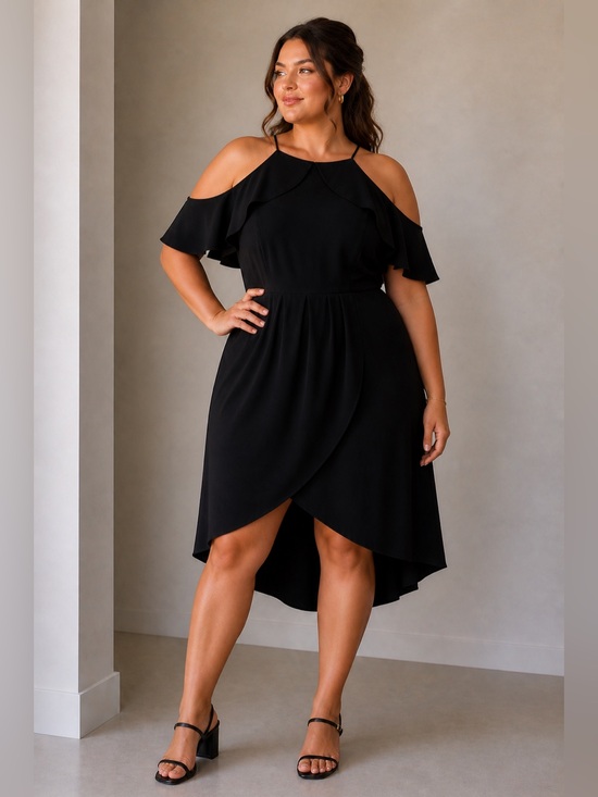 City Chic Dresses & Skirts - NWT. City Chic Black Cold-Shoulder High-Low Wrap Dress. Size L